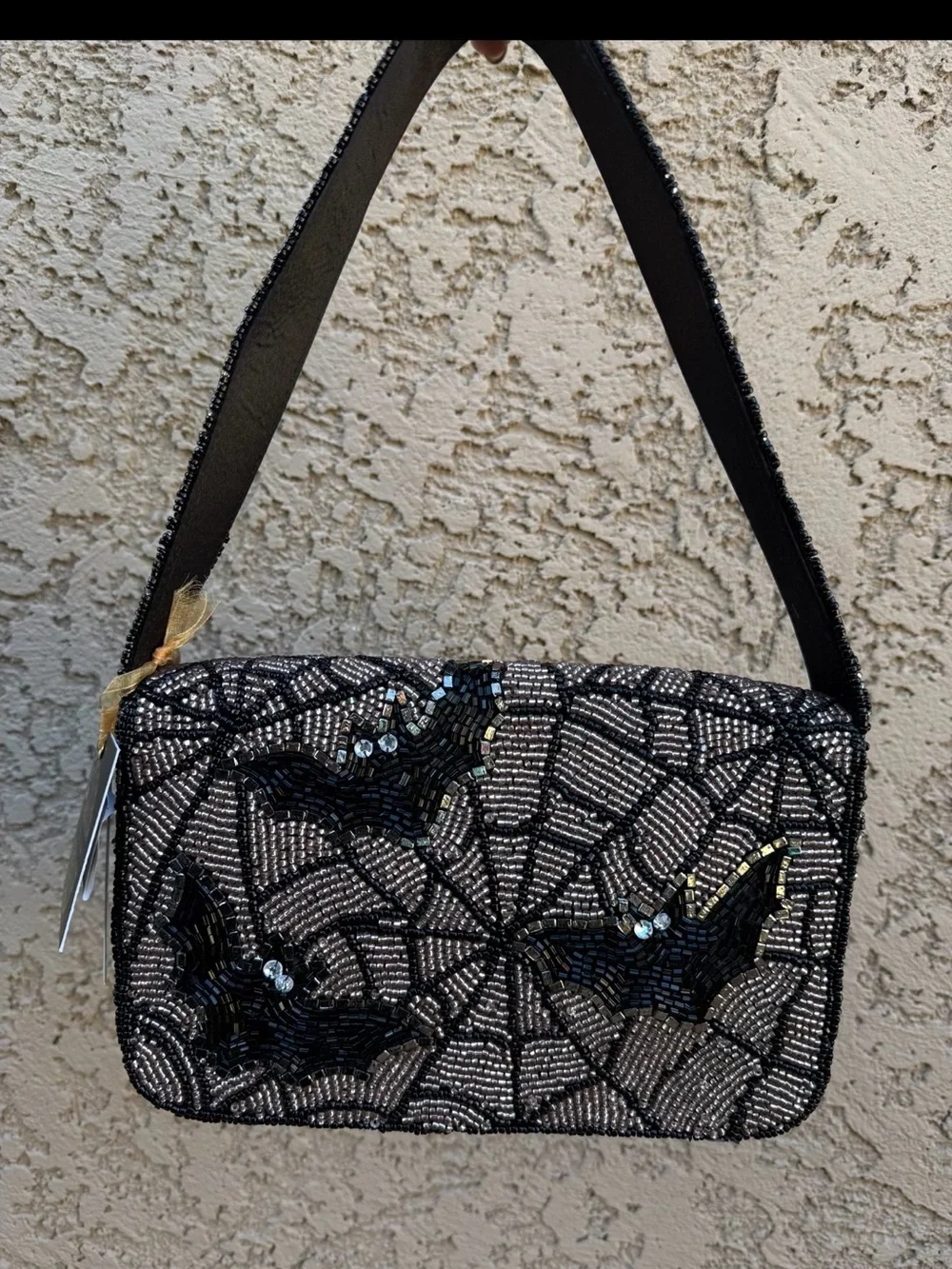 NWT Rare Black Beaded Bat Mosaic Purse
